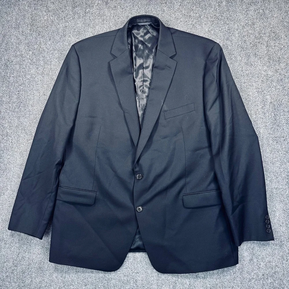 Lauren Ralph Lauren 2 Piece Suit 48L 42x32 Black Wool Blend Pleated Pant